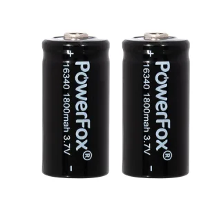 Two PowerFox 16340 rechargeable batteries for compact laser pointers