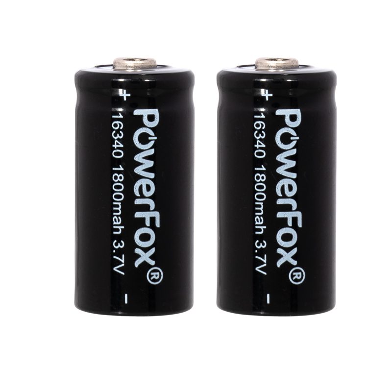 Two PowerFox 16340 rechargeable batteries for compact laser pointers