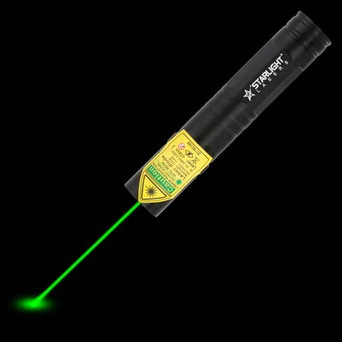 Compact green laser pointer G2 Pro with visible laser beam in the dark